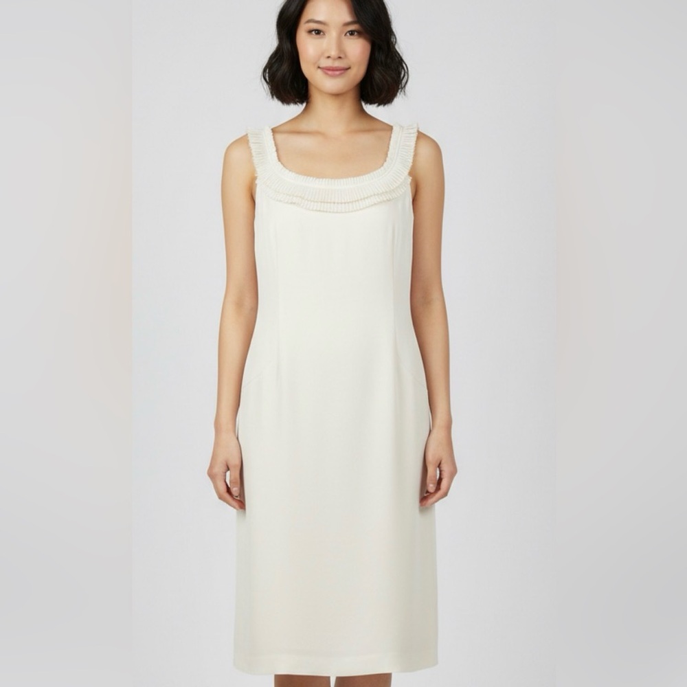 J. Crew Dress Womens Size 10 Silk Cream Chiffon 60's Sheath Minimalist Vintage